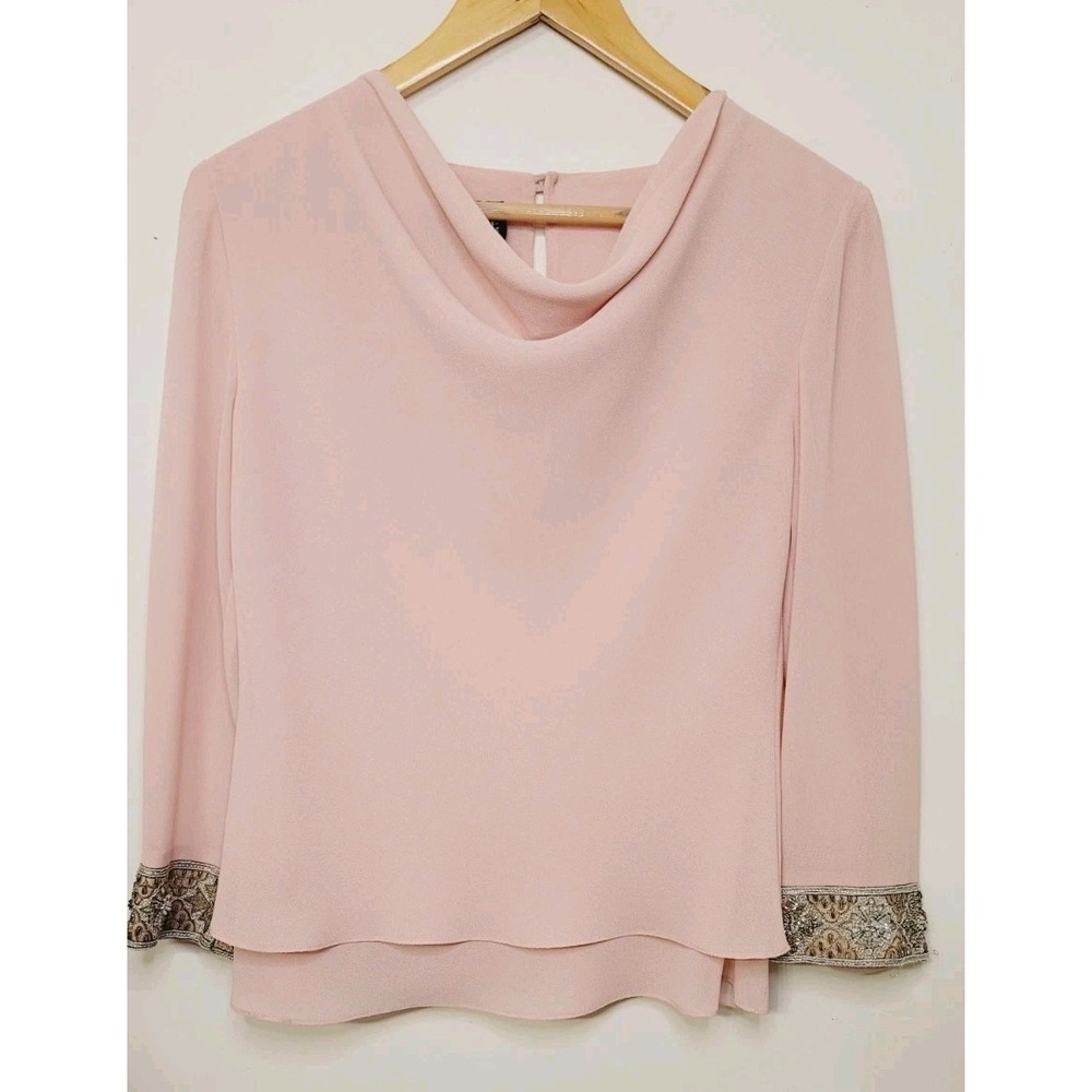 Ursula Of Switzerland Women's Evening Blouse Sheer Chiffon Pink Beaded Sequin 4P